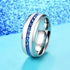 Men's 8mm Brushed Titanium Steel Blue Sapphire CZ Comfort-Fit Wedding Band